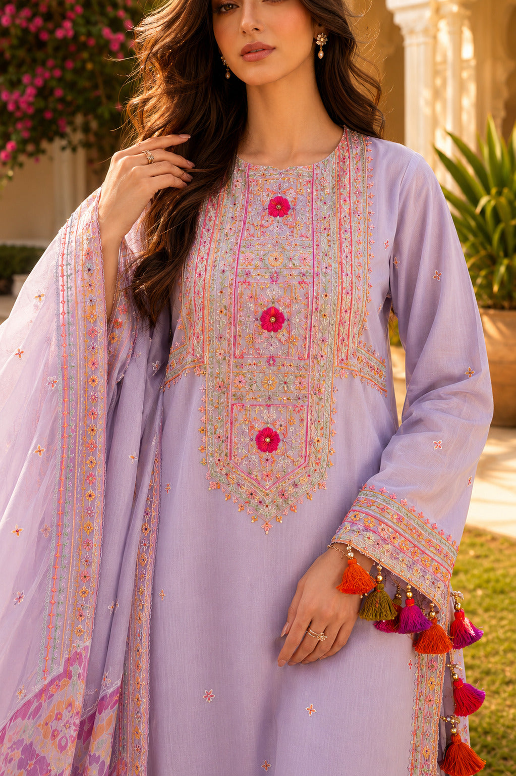 Naqsh deep violet embroidered 3 piece suit front view