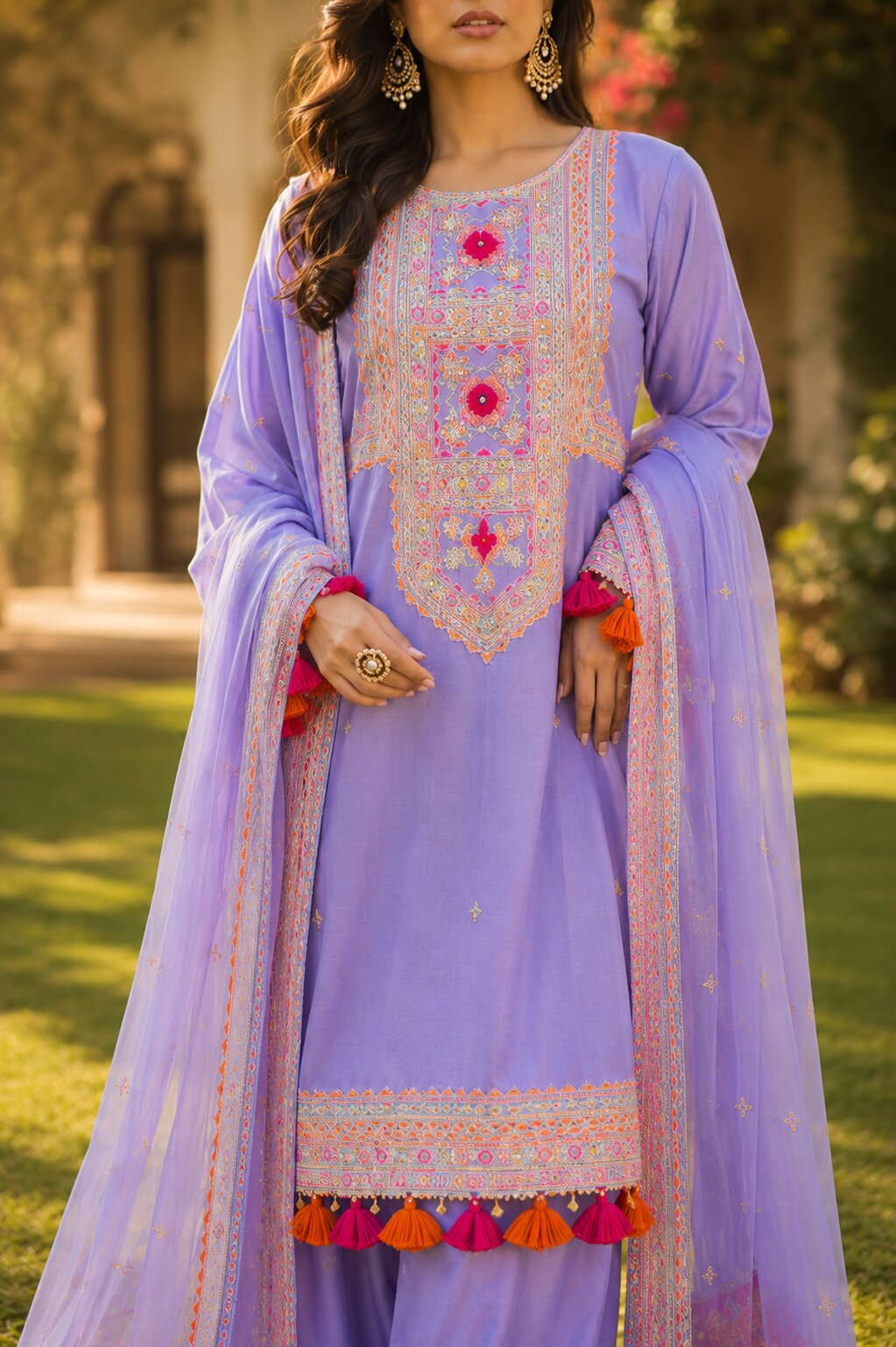 Naqsh light purple pastel embroidered summer dress front view