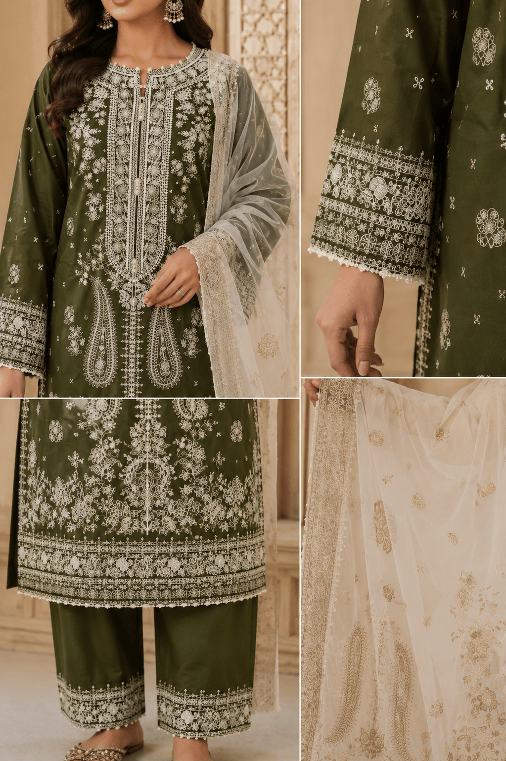 SIAYARA olive embroidery detail