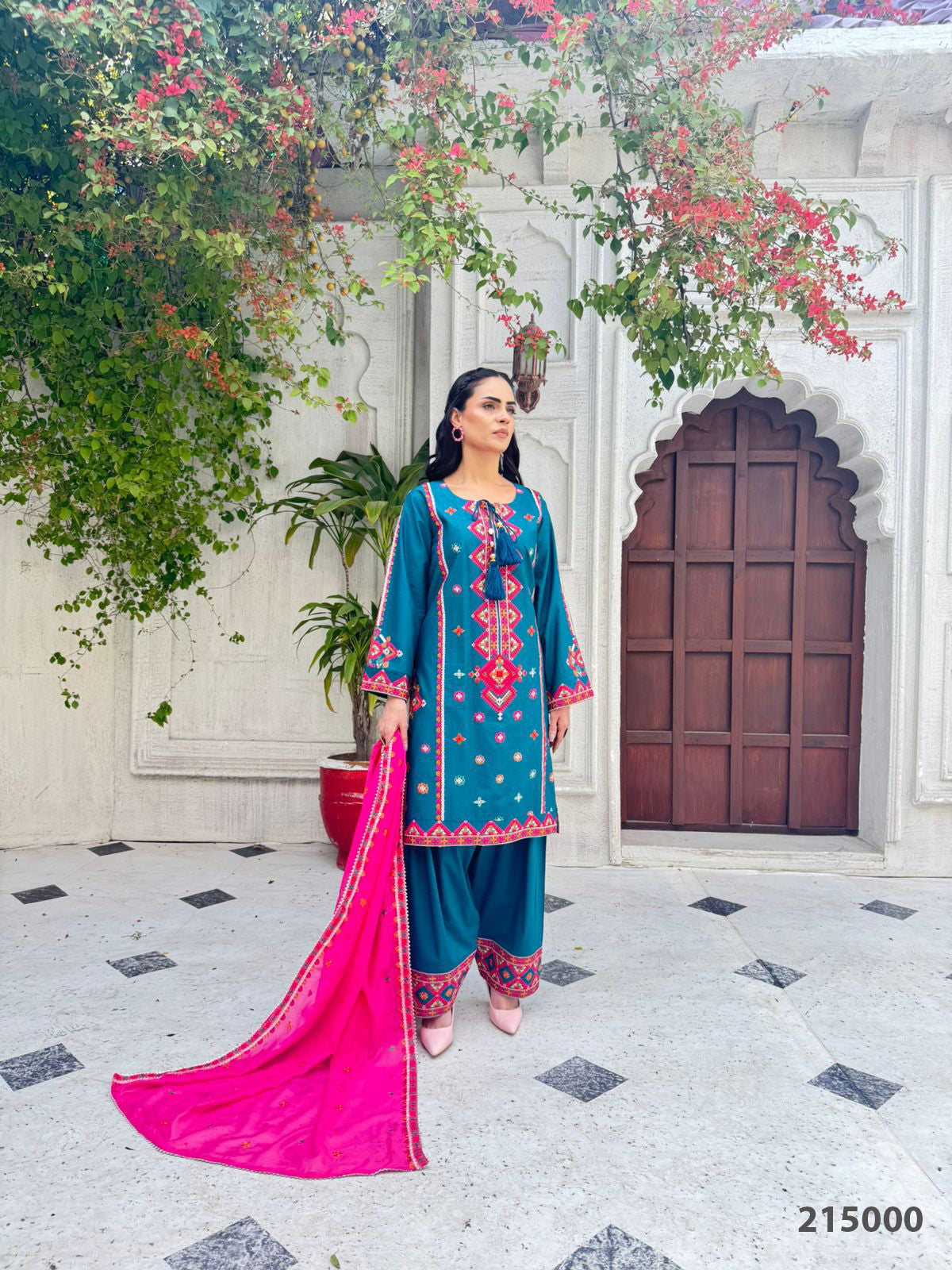 Elegant Black Embroidered 3PC Suit with Multicolor Detailing – Premium Festive Wear | Designed By AmeerSons #215000