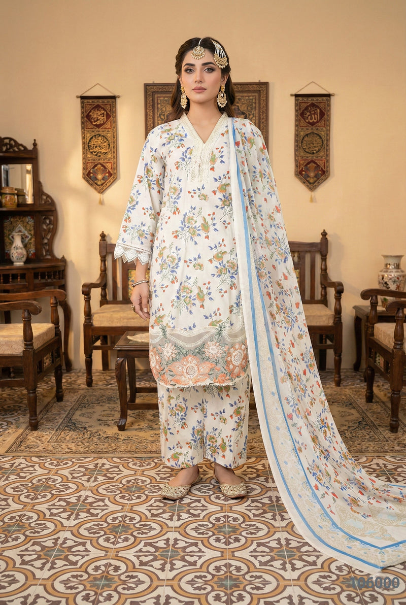 Luxury Off-White Floral Printed 3PC Suit with Dupatta – Festive Ladies Wear | Designed By AmeerSons #106000 Ameer Sons