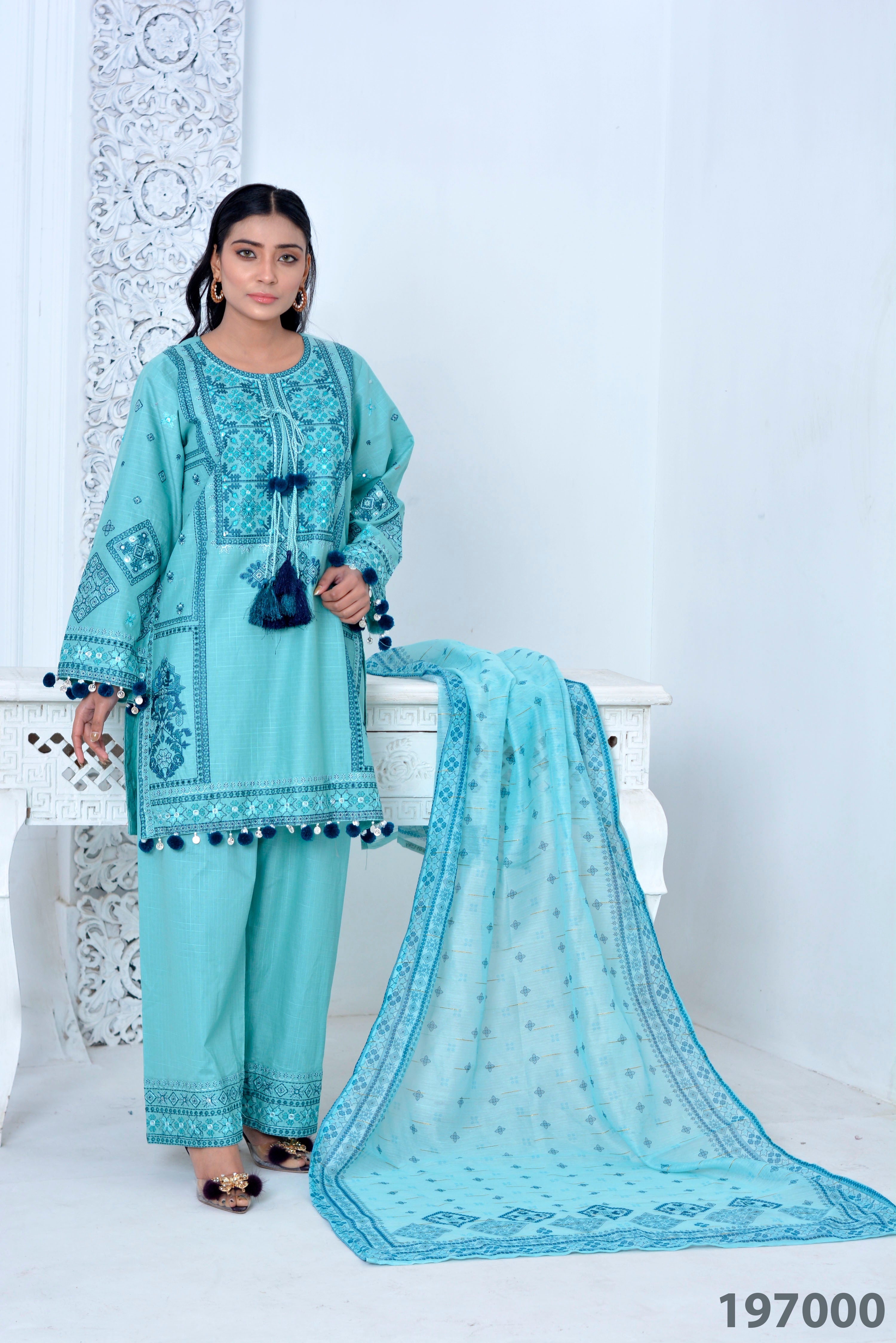 Azraaq 3Pc - Festive Embroidered | By Ameerson