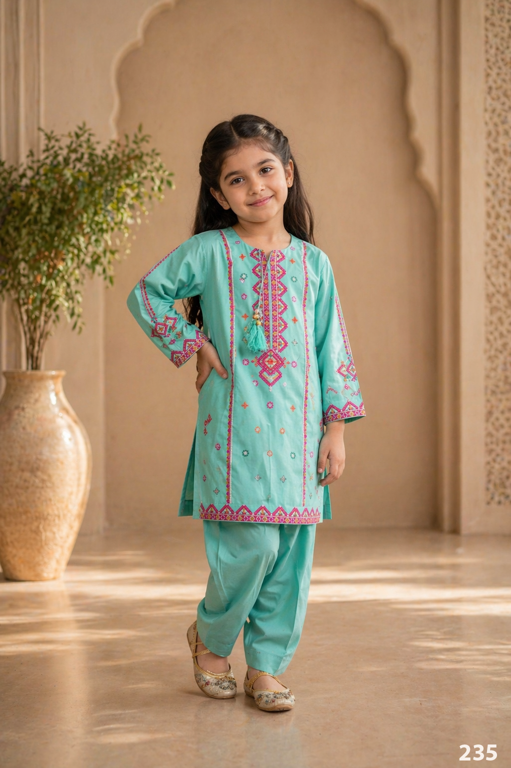 Elegant Embroidered Kids 2PC Suit with Tassel Detail – Festive Collection | Designed By AmeerSons  #235 Ameer Sons
