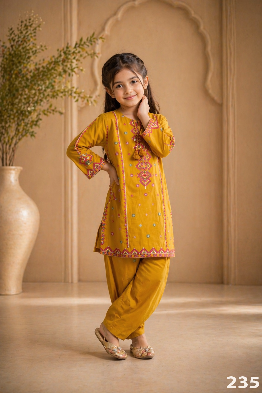 Elegant Embroidered Kids 2PC Suit with Tassel Detail – Festive Collection | Designed By AmeerSons  #235 Ameer Sons