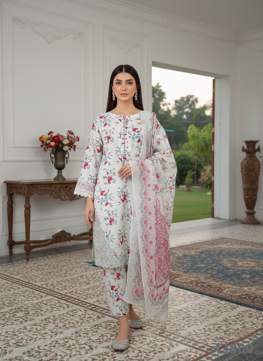 ROOHI floral printed lawn suit front view for women