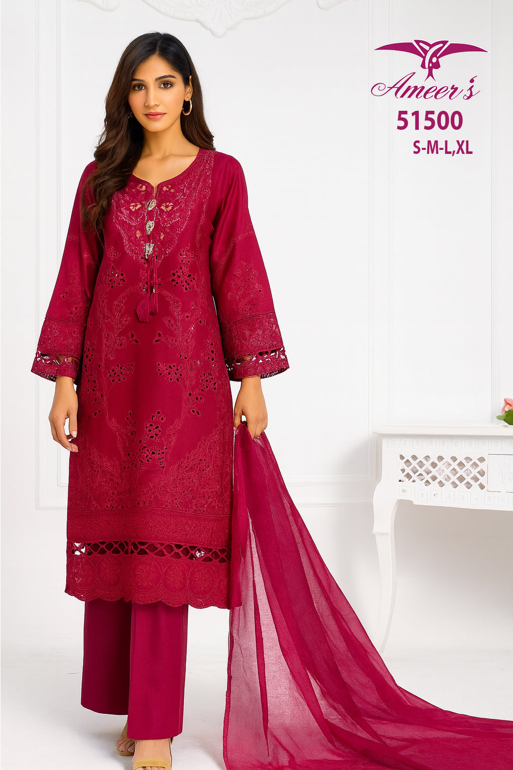 Stitched Shirt Cotton Three Piece