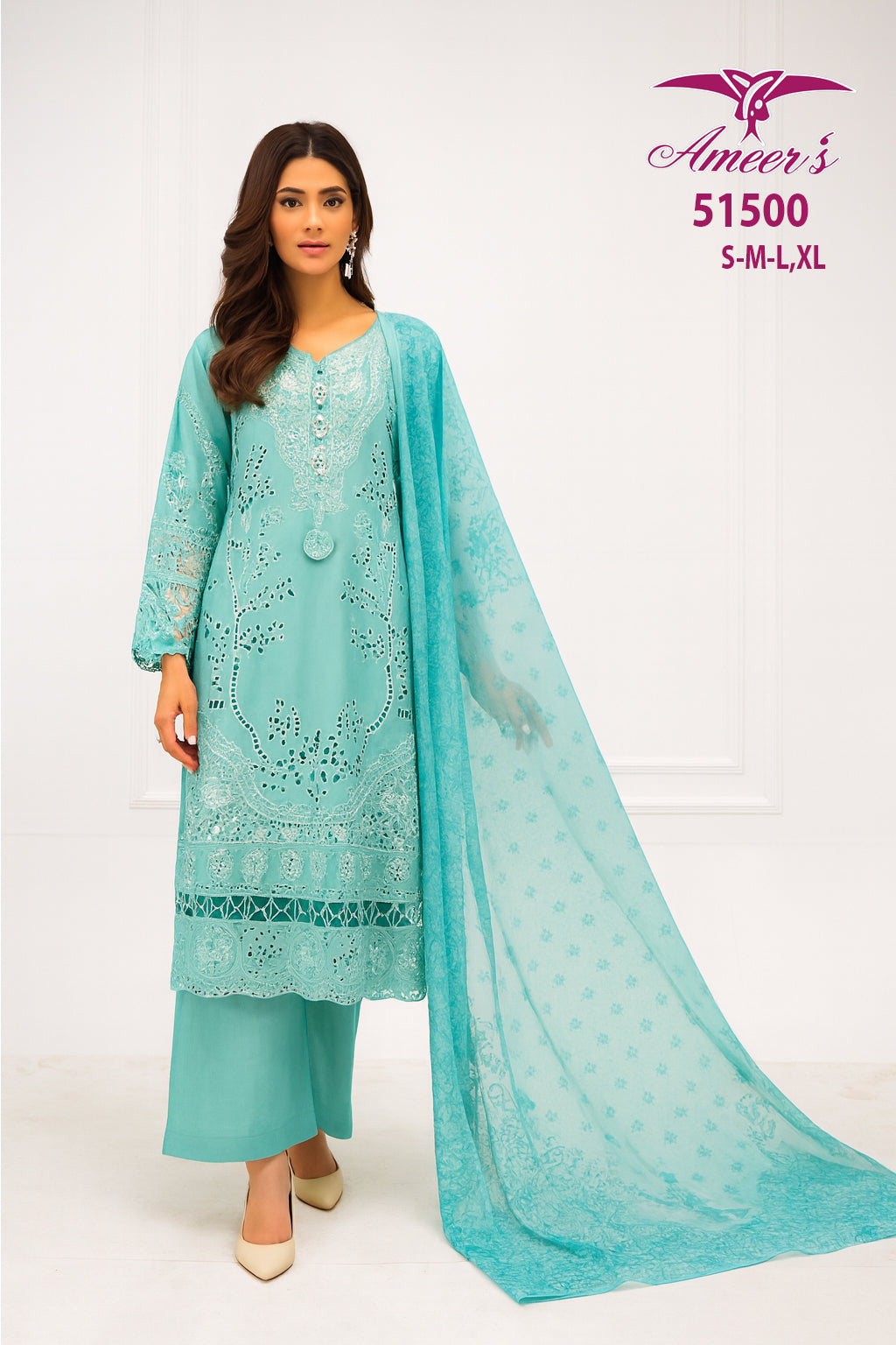 Stitched Shirt Cotton Three Piece