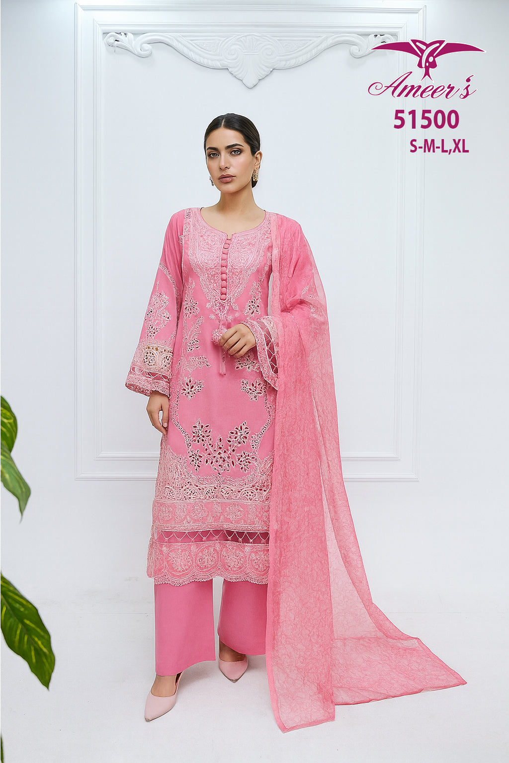 Stitched Shirt Cotton Three Piece