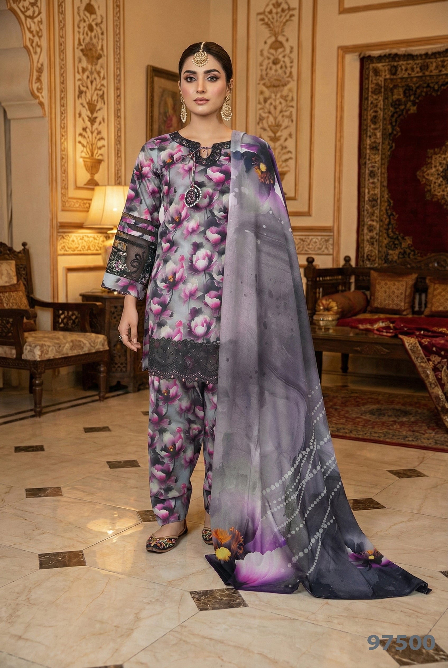 GULAFSHAN purple Pakistani lawn dress