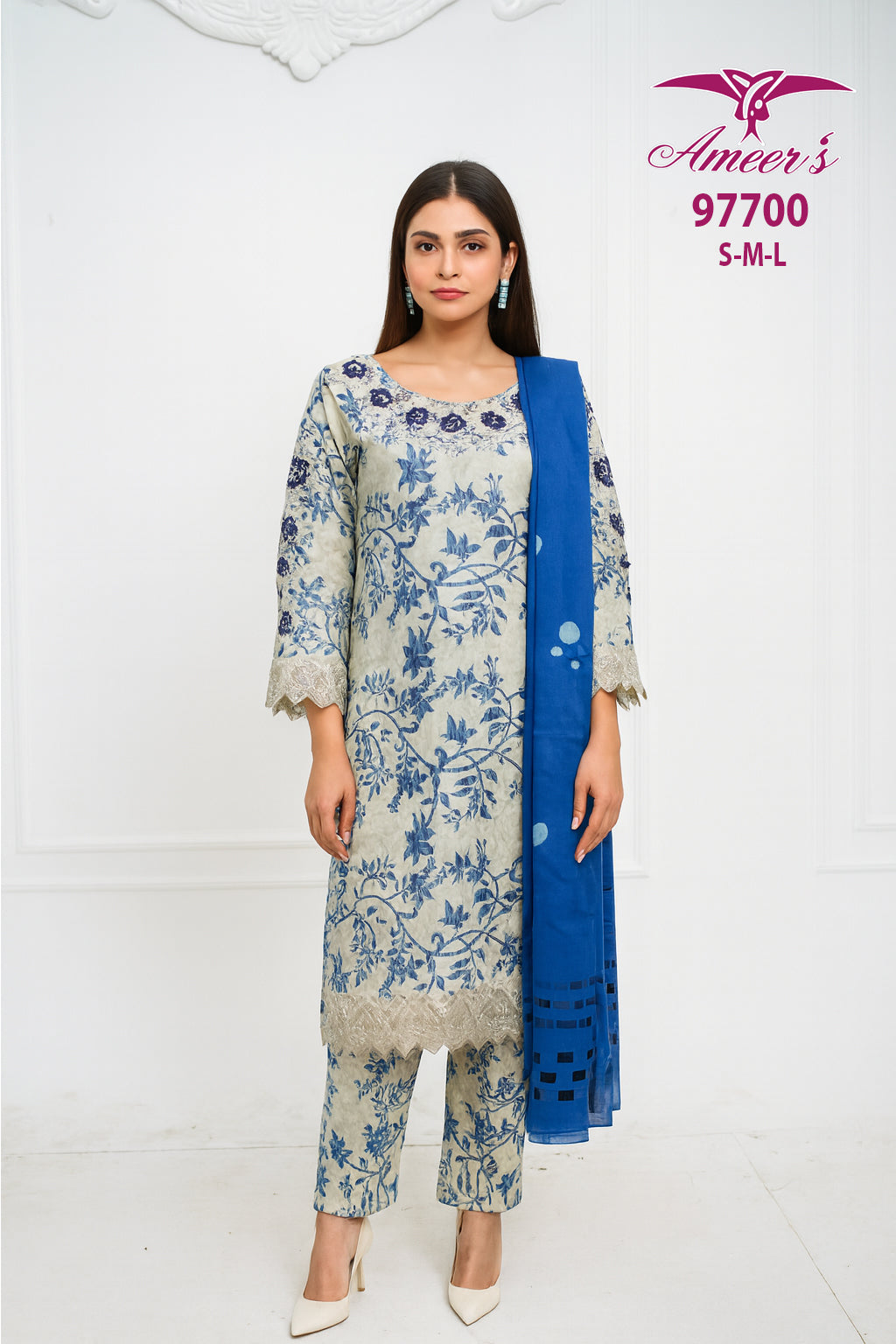 New Digital Print Three Piece Ready To Wear By AmeerSons