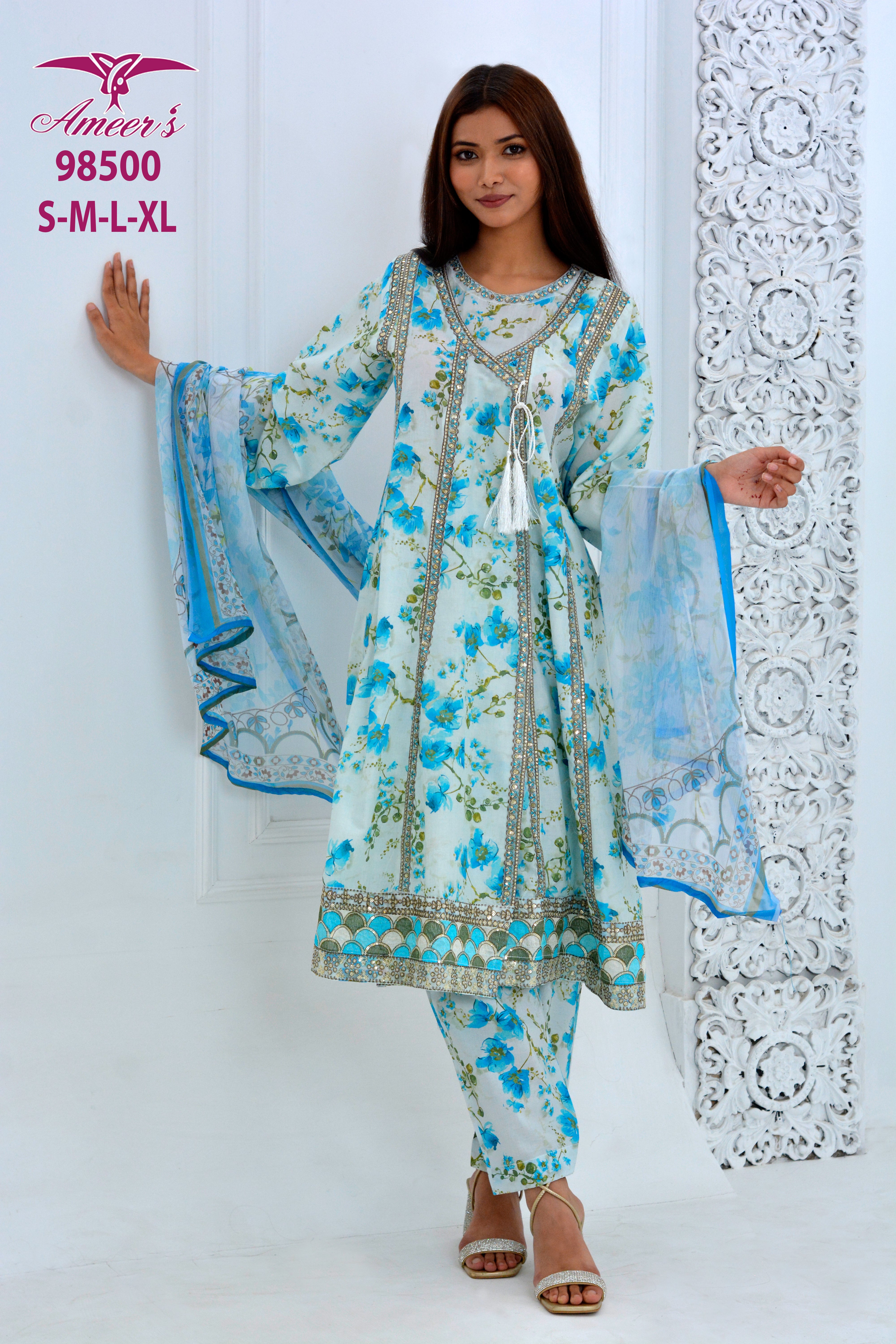 New Three Piece Digital Print Frock By Ameersons