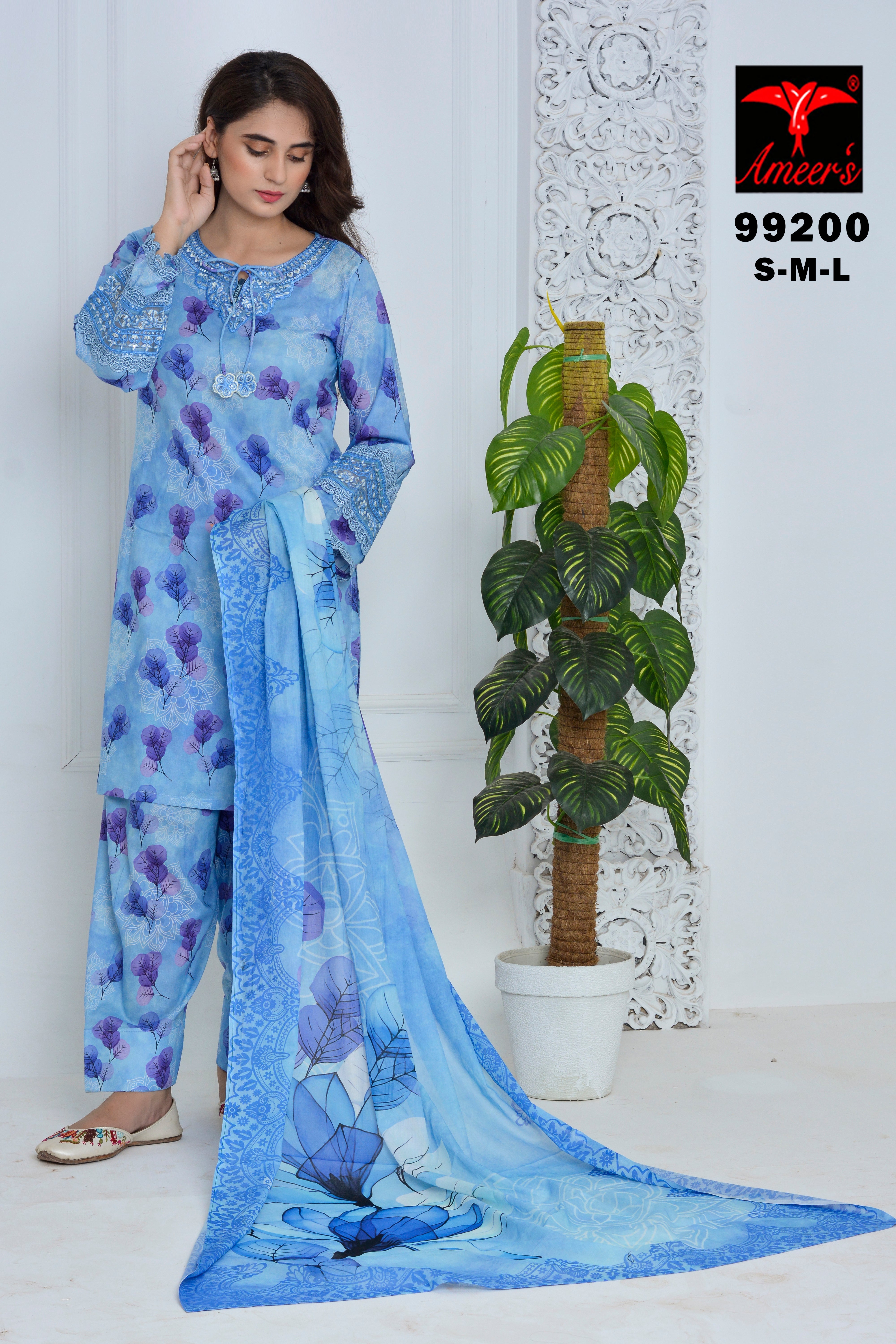 NEELAM premium sky blue lawn suit with printed dupatta