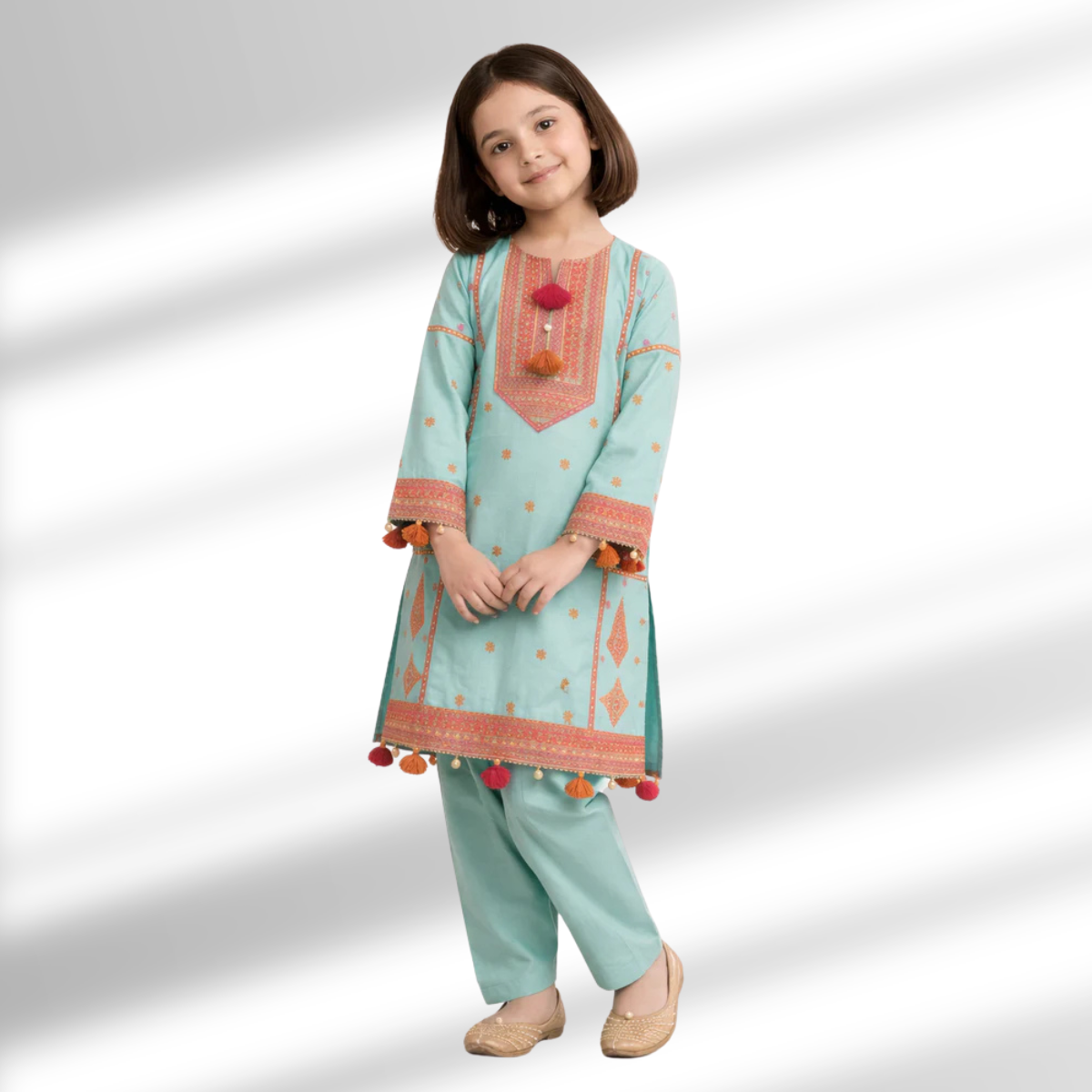 Girls Premium Embroidered Cotton Kurta Set – 100% Sada Cotton ART#231 Ameer Sons