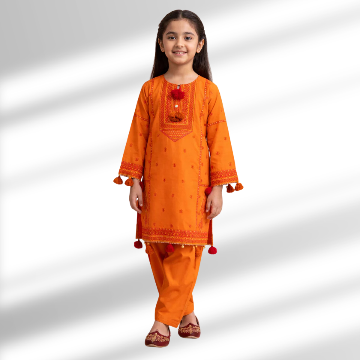 Girls Premium Embroidered Cotton Kurta Set – 100% Sada Cotton ART#231 Ameer Sons