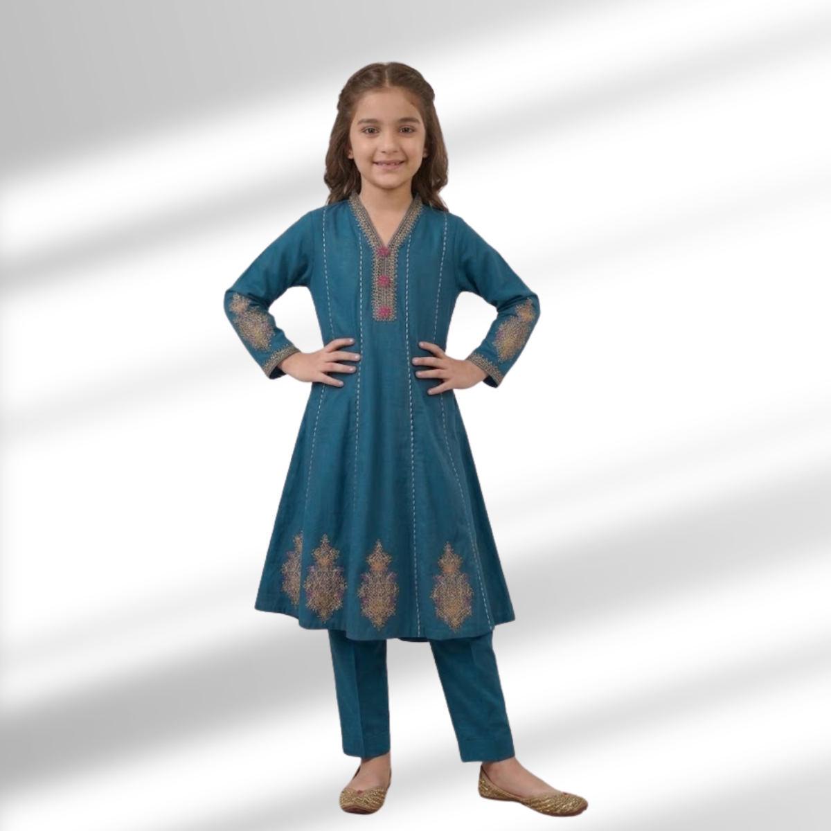 Elegant Teal Embroidered Girls Kurti Set – 2PC Premium Lawn Outfit | Designed by AmeerSons ART#242 Ameer Sons