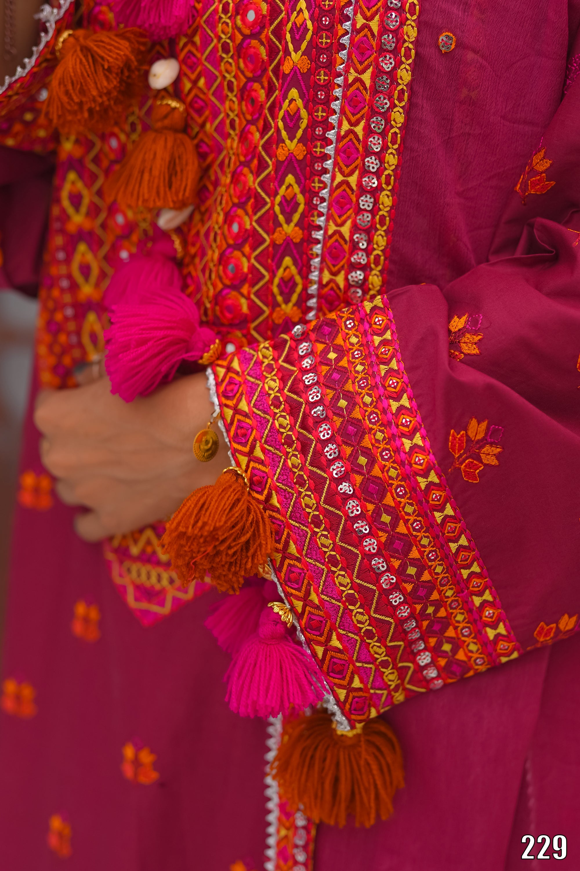 Elegant Embroidered 3PC Lawn Suit with Tassel Details – Festive Collection | Desined By AmeerSons #229 Ameer Sons