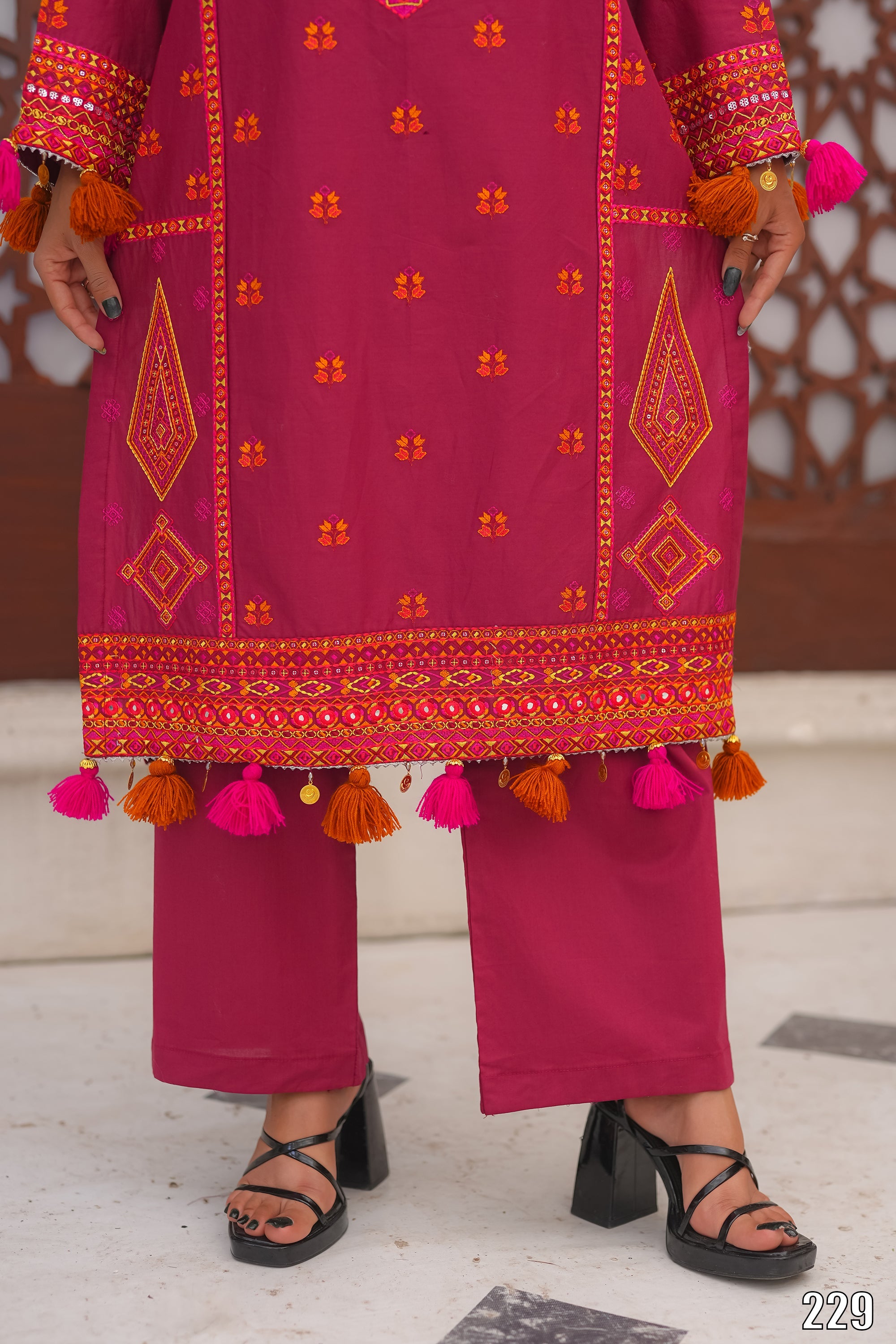 Elegant Embroidered 3PC Lawn Suit with Tassel Details – Festive Collection | Desined By AmeerSons #229 Ameer Sons