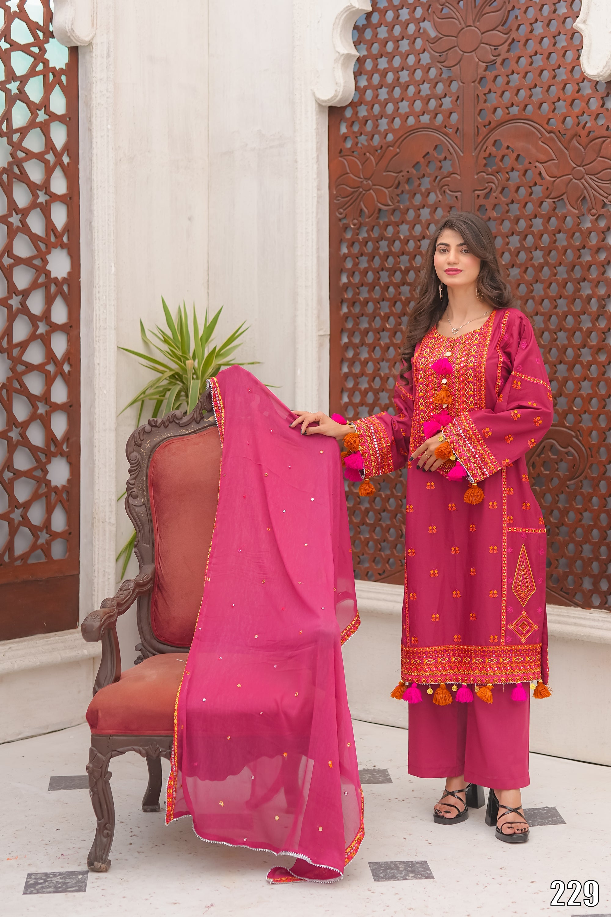 Elegant Embroidered 3PC Lawn Suit with Tassel Details – Festive Collection | Desined By AmeerSons #229 Ameer Sons