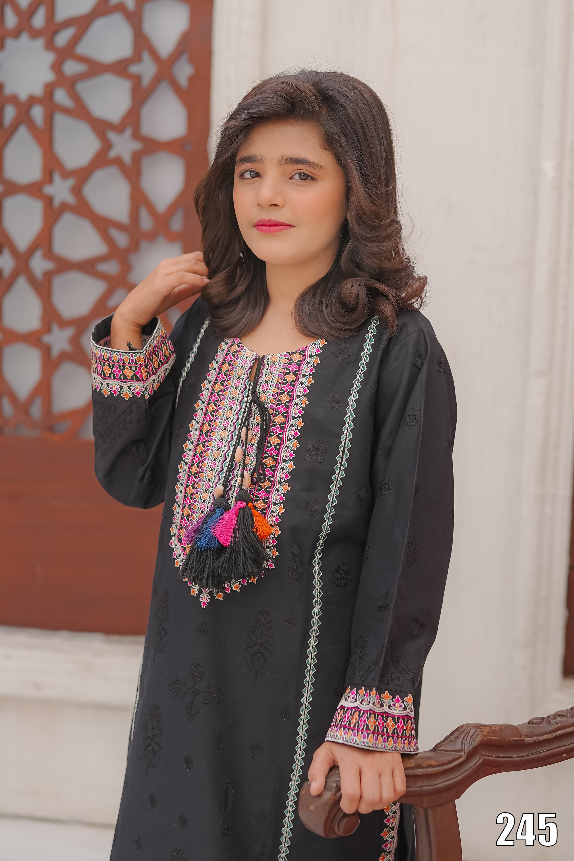 Cute Black Embroidered Kids 2PC Suit with Tassel Detail – Ethnic Festive Wear | Designed By AmeerSons #245 Ameer Sons