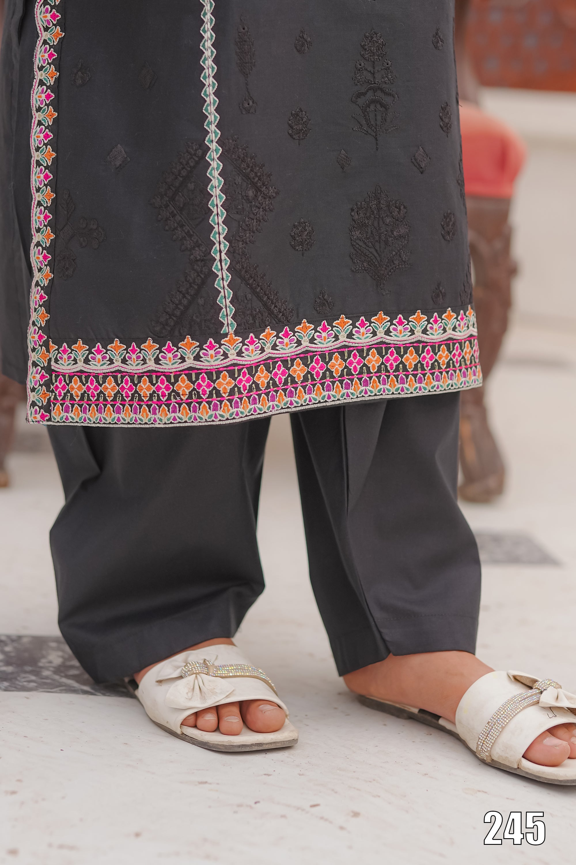 Cute Black Embroidered Kids 2PC Suit with Tassel Detail – Ethnic Festive Wear | Designed By AmeerSons #245 Ameer Sons