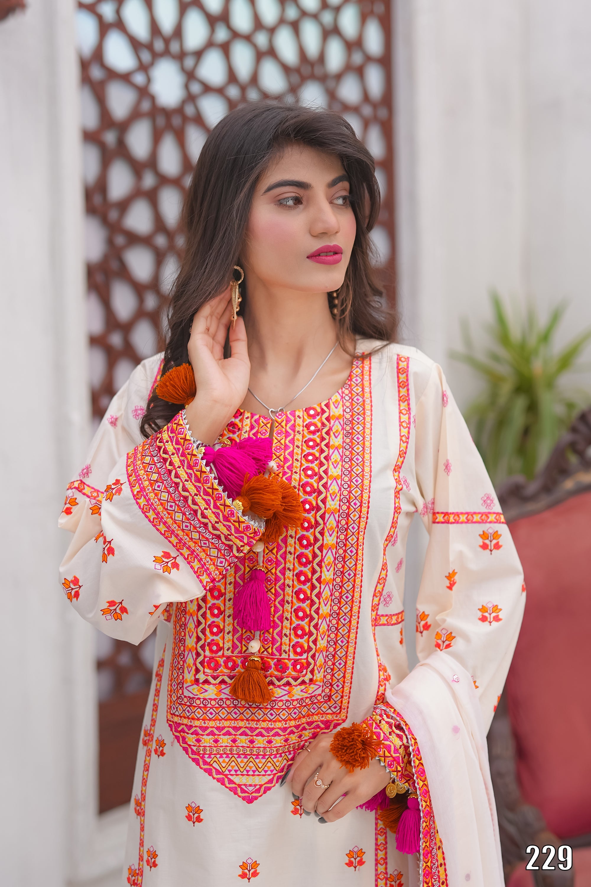 Elegant Embroidered 3PC Lawn Suit with Tassel Details – Festive Collection | Desined By AmeerSons #229 Ameer Sons