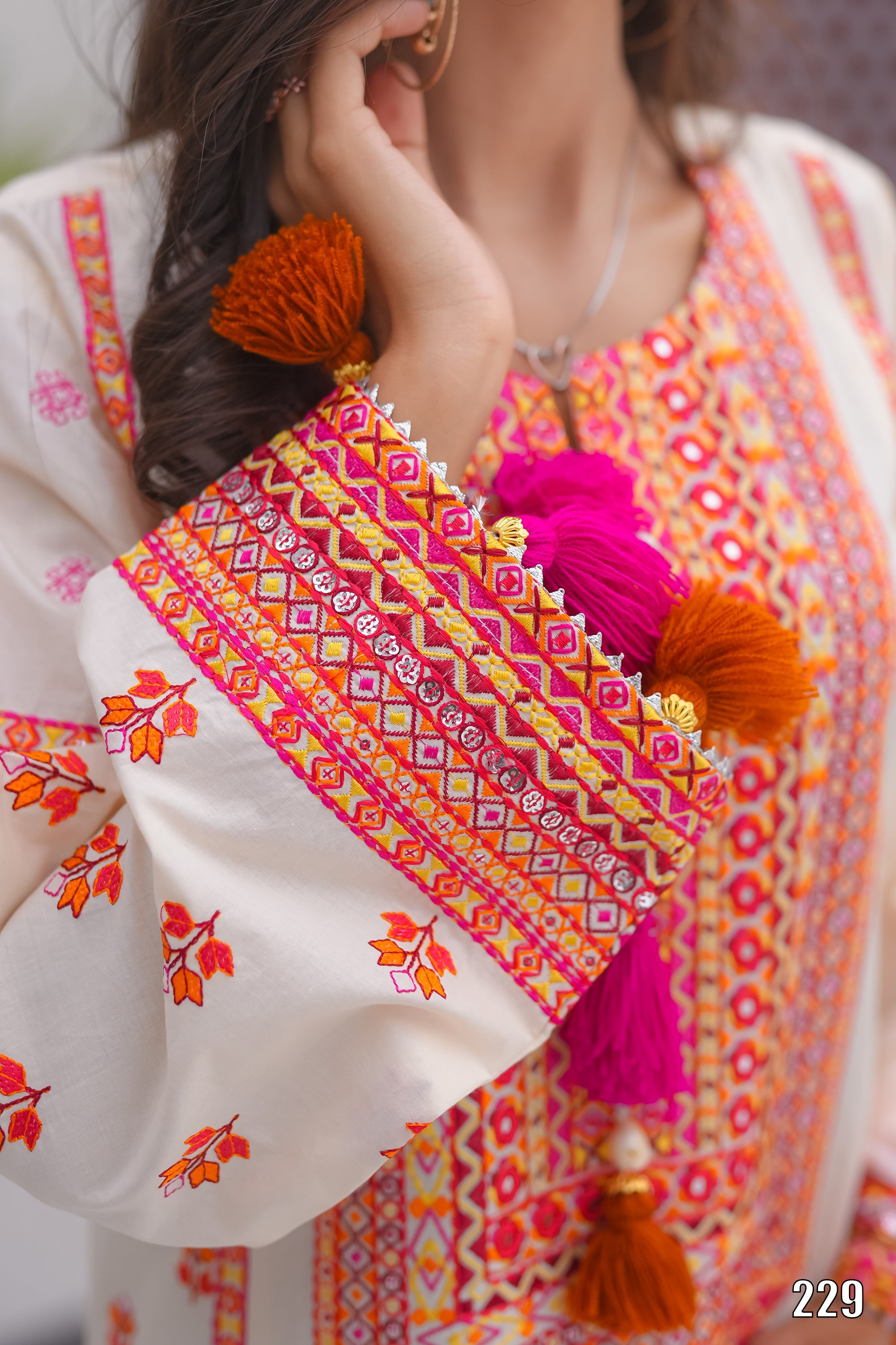 Elegant Embroidered 3PC Lawn Suit with Tassel Details – Festive Collection | Desined By AmeerSons #229 Ameer Sons