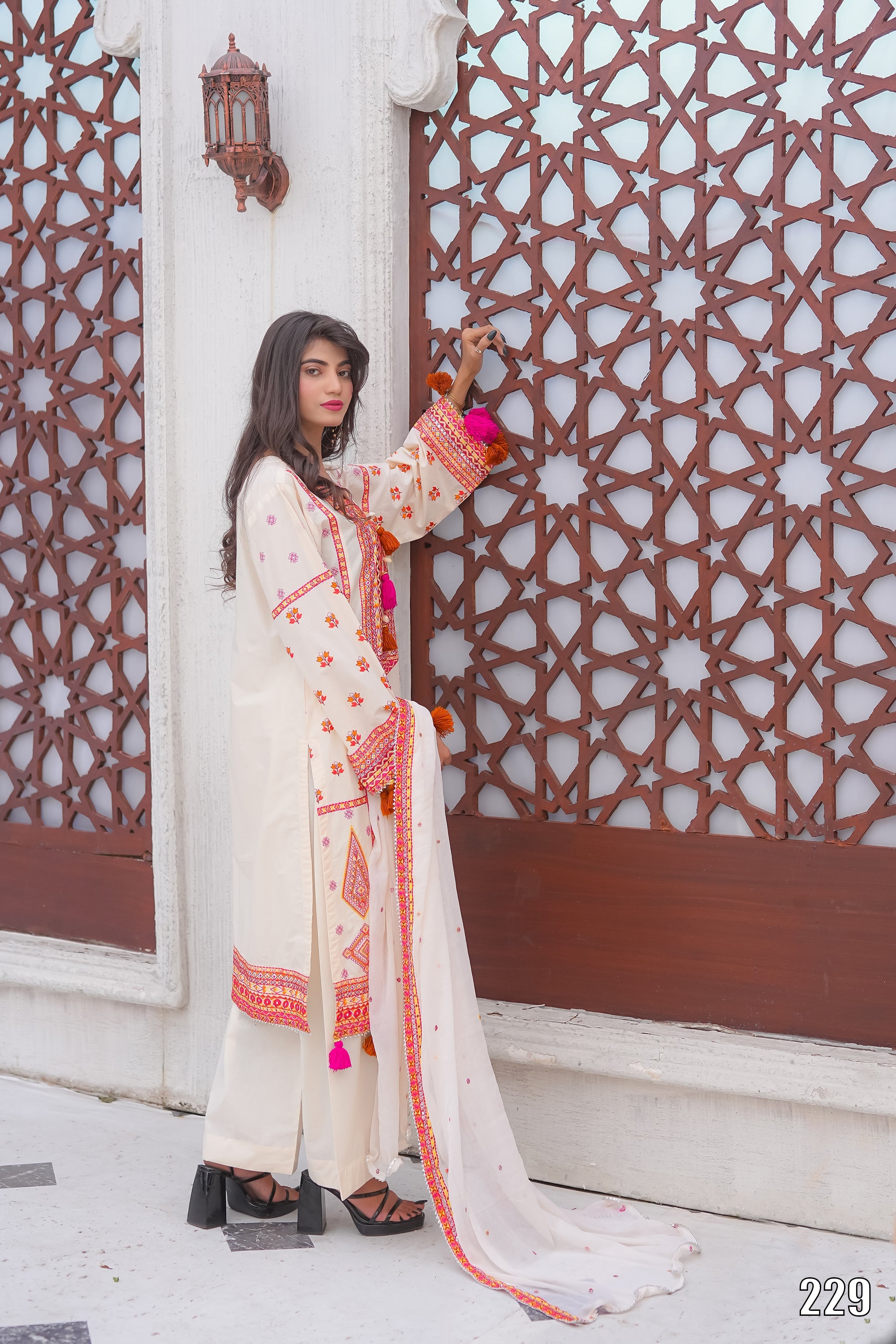 Elegant Embroidered 3PC Lawn Suit with Tassel Details – Festive Collection | Desined By AmeerSons #229 Ameer Sons