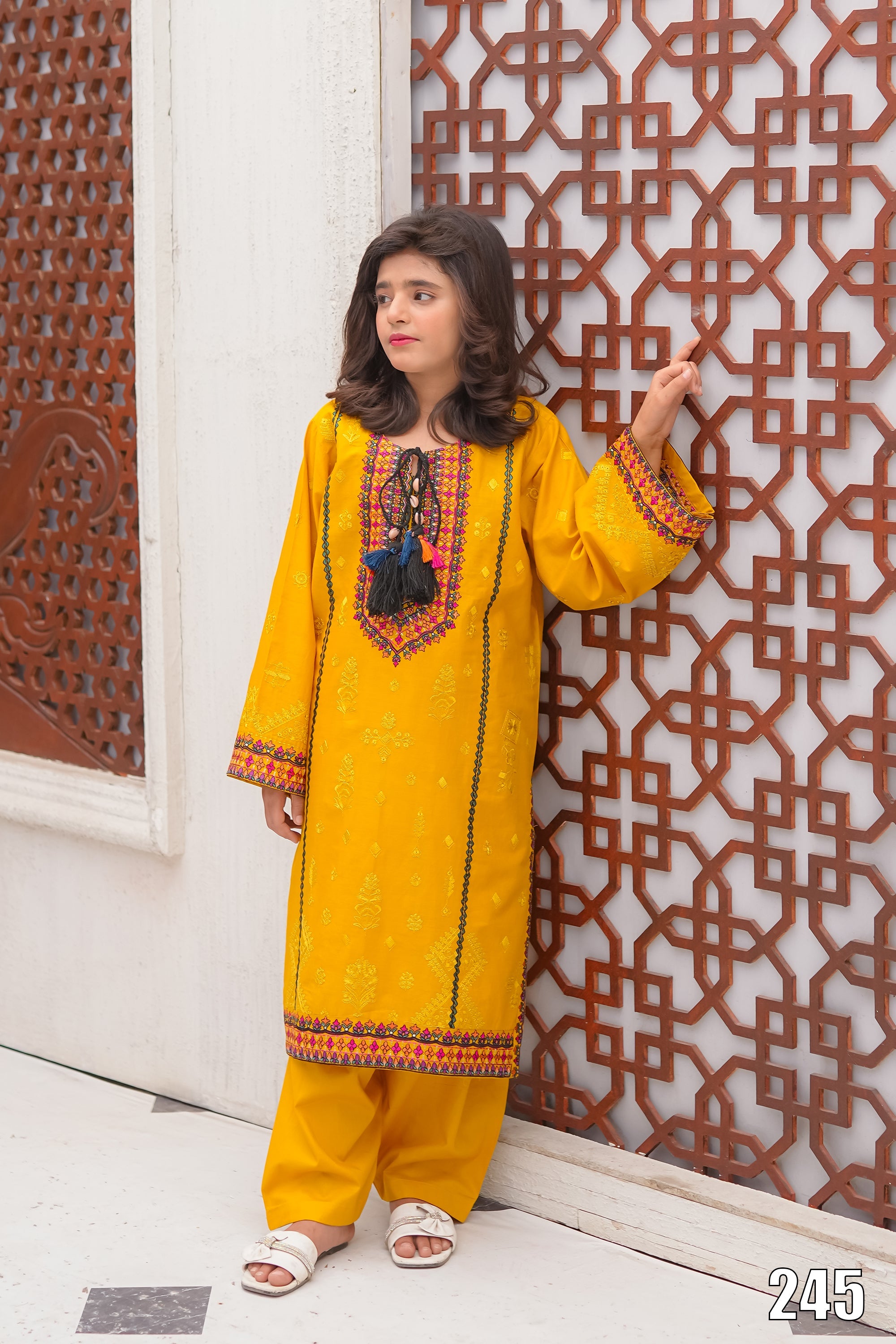 Cute Black Embroidered Kids 2PC Suit with Tassel Detail – Ethnic Festive Wear | Designed By AmeerSons #245 Ameer Sons