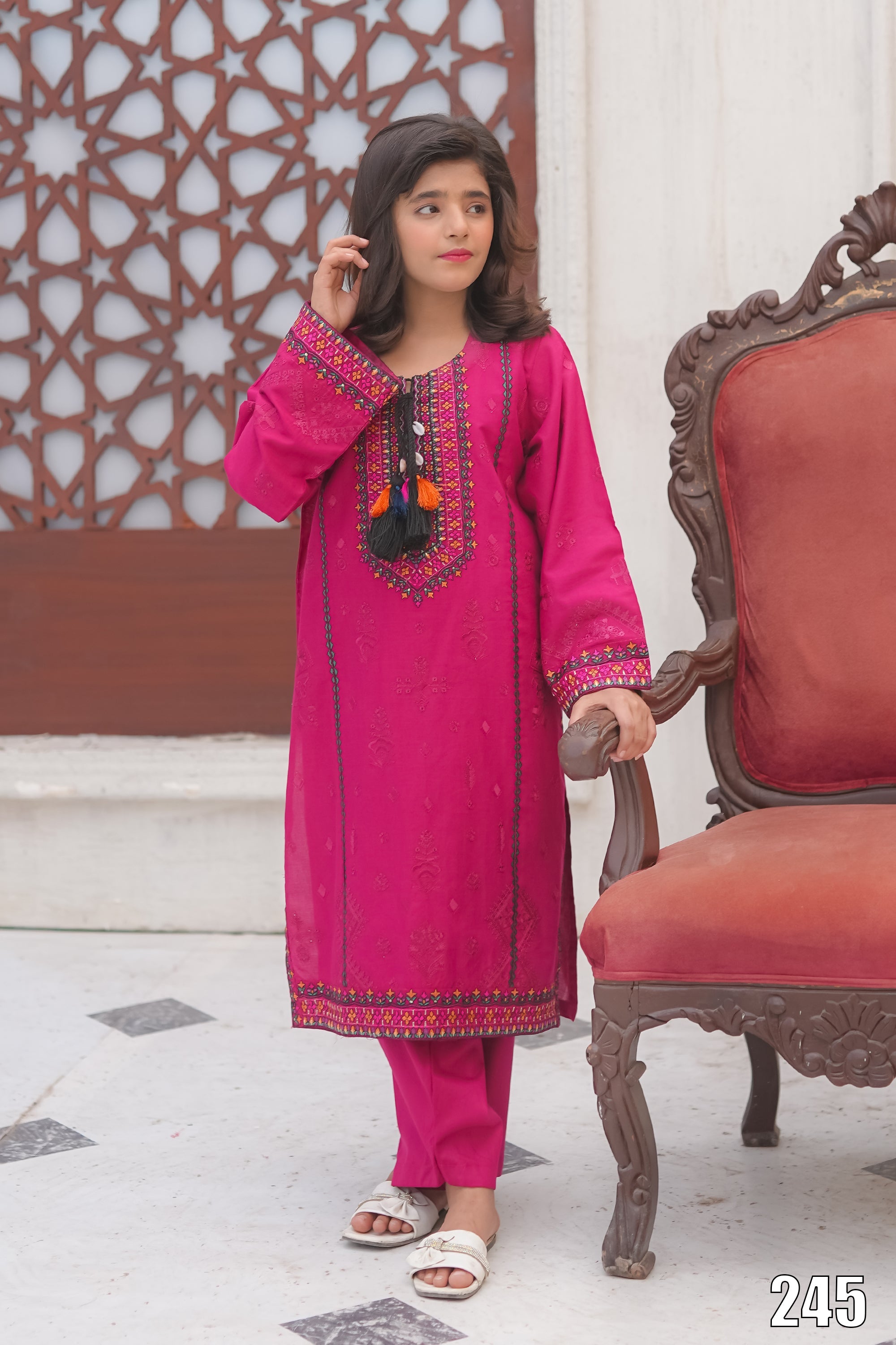 Cute Black Embroidered Kids 2PC Suit with Tassel Detail – Ethnic Festive Wear | Designed By AmeerSons #245 Ameer Sons