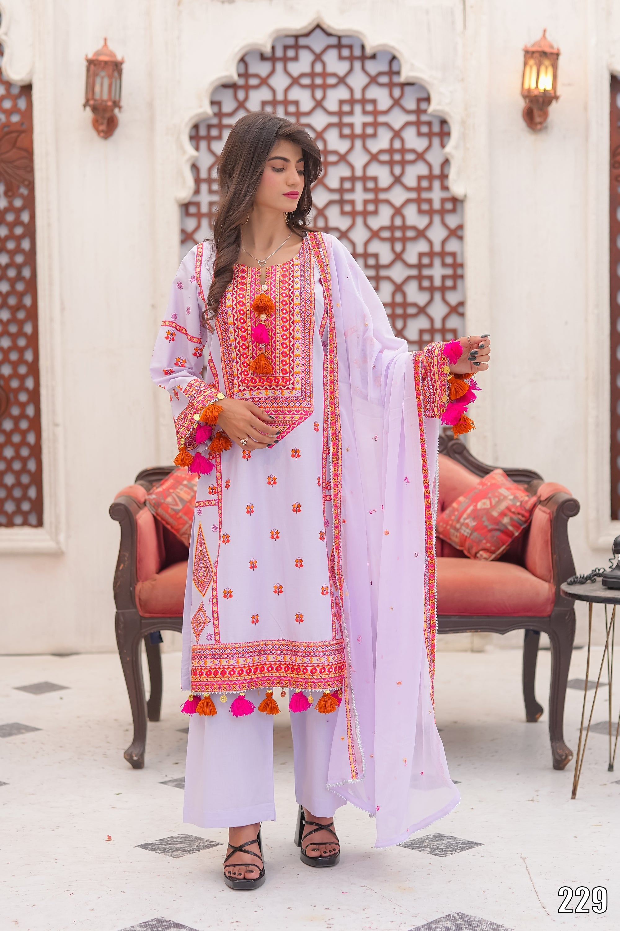 Elegant Embroidered 3PC Lawn Suit with Tassel Details – Festive Collection | Desined By AmeerSons #229 Ameer Sons