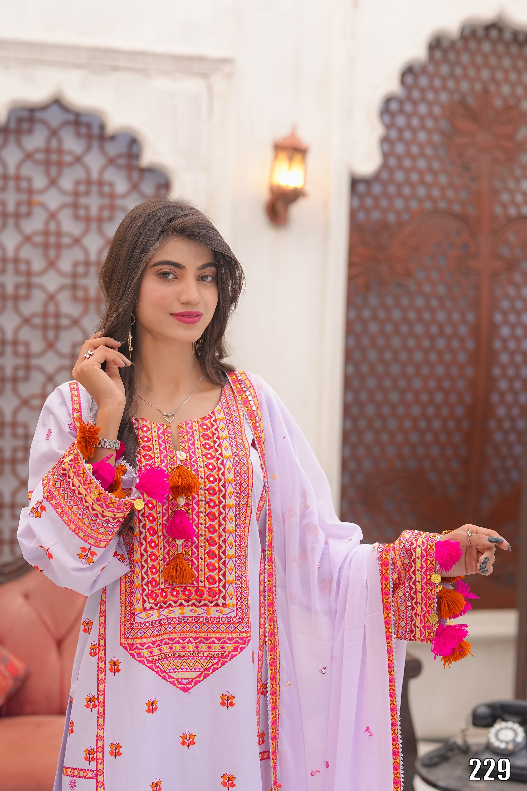Elegant Embroidered 3PC Lawn Suit with Tassel Details – Festive Collection | Desined By AmeerSons #229 Ameer Sons