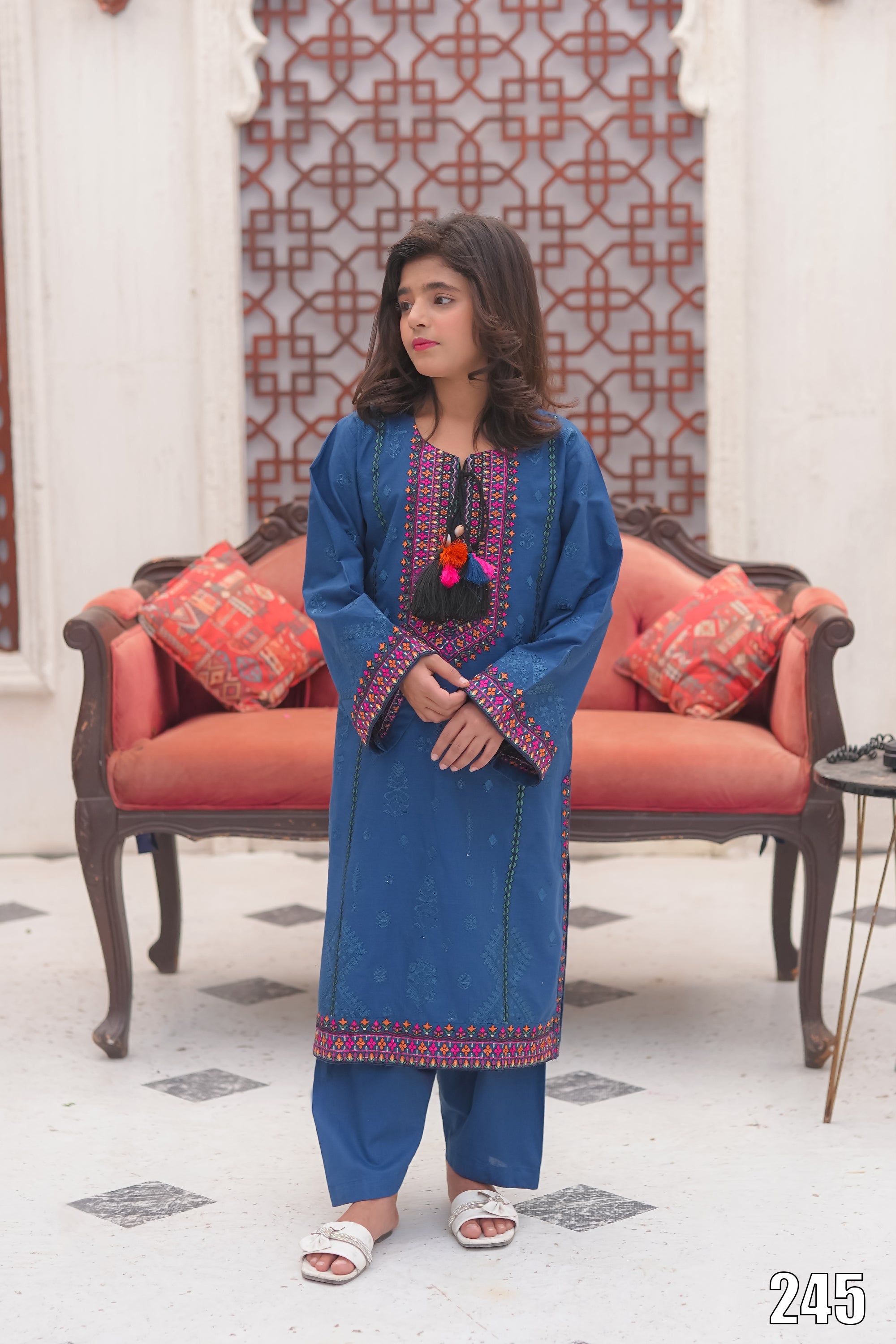 Cute Black Embroidered Kids 2PC Suit with Tassel Detail – Ethnic Festive Wear | Designed By AmeerSons #245 Ameer Sons