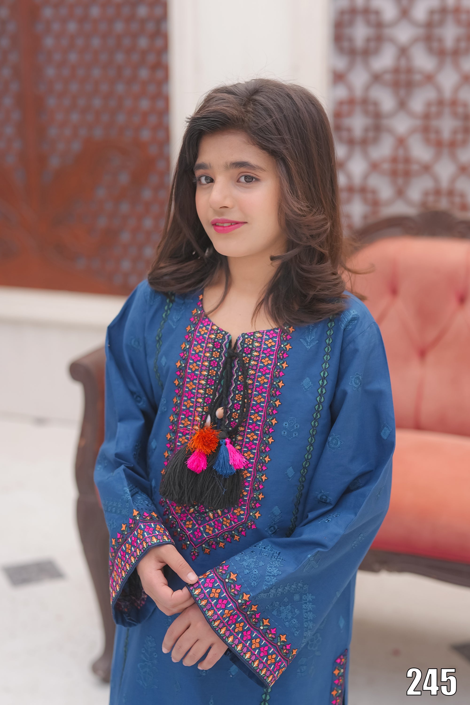 Cute Black Embroidered Kids 2PC Suit with Tassel Detail – Ethnic Festive Wear | Designed By AmeerSons #245 Ameer Sons