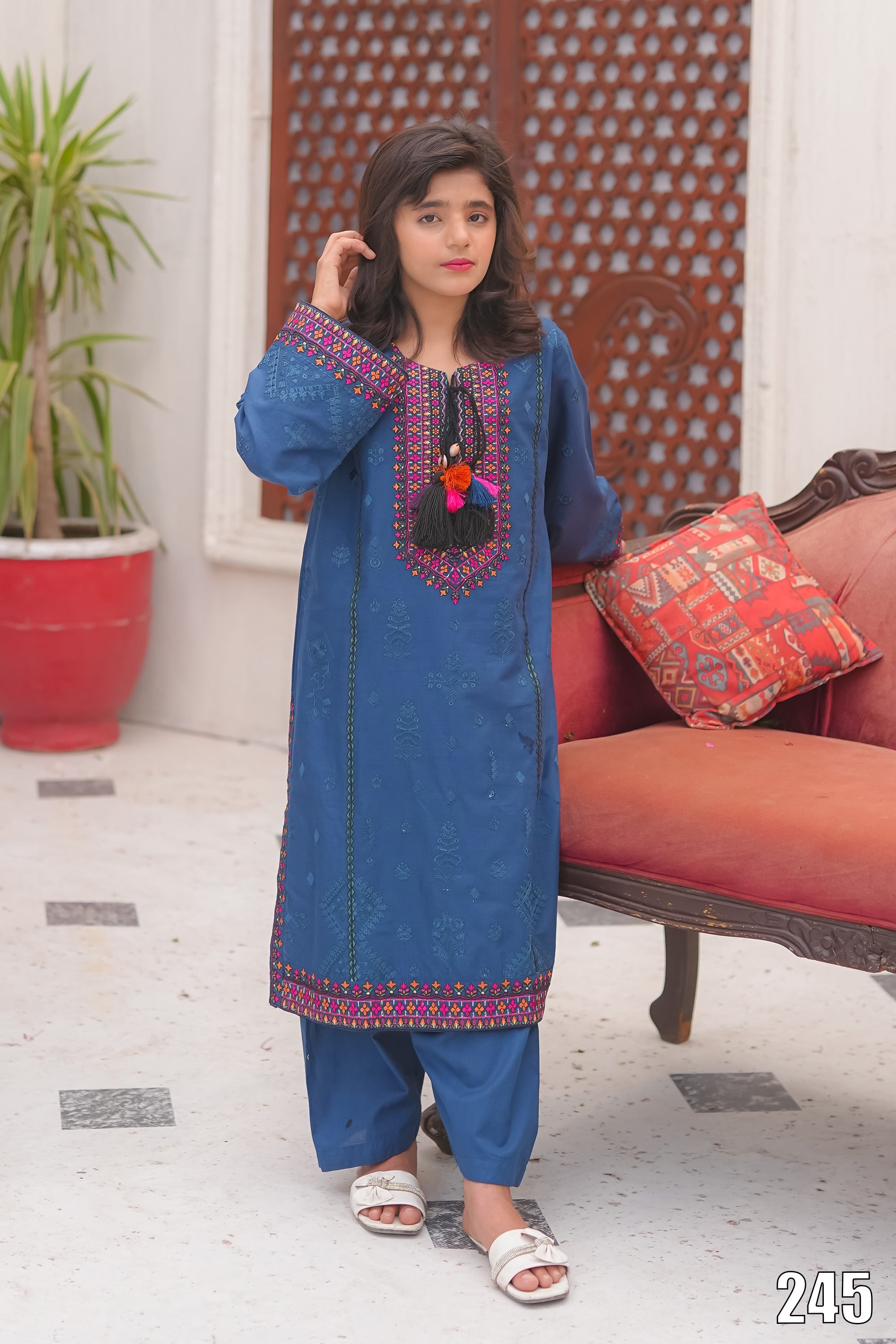 Cute Black Embroidered Kids 2PC Suit with Tassel Detail – Ethnic Festive Wear | Designed By AmeerSons #245 Ameer Sons