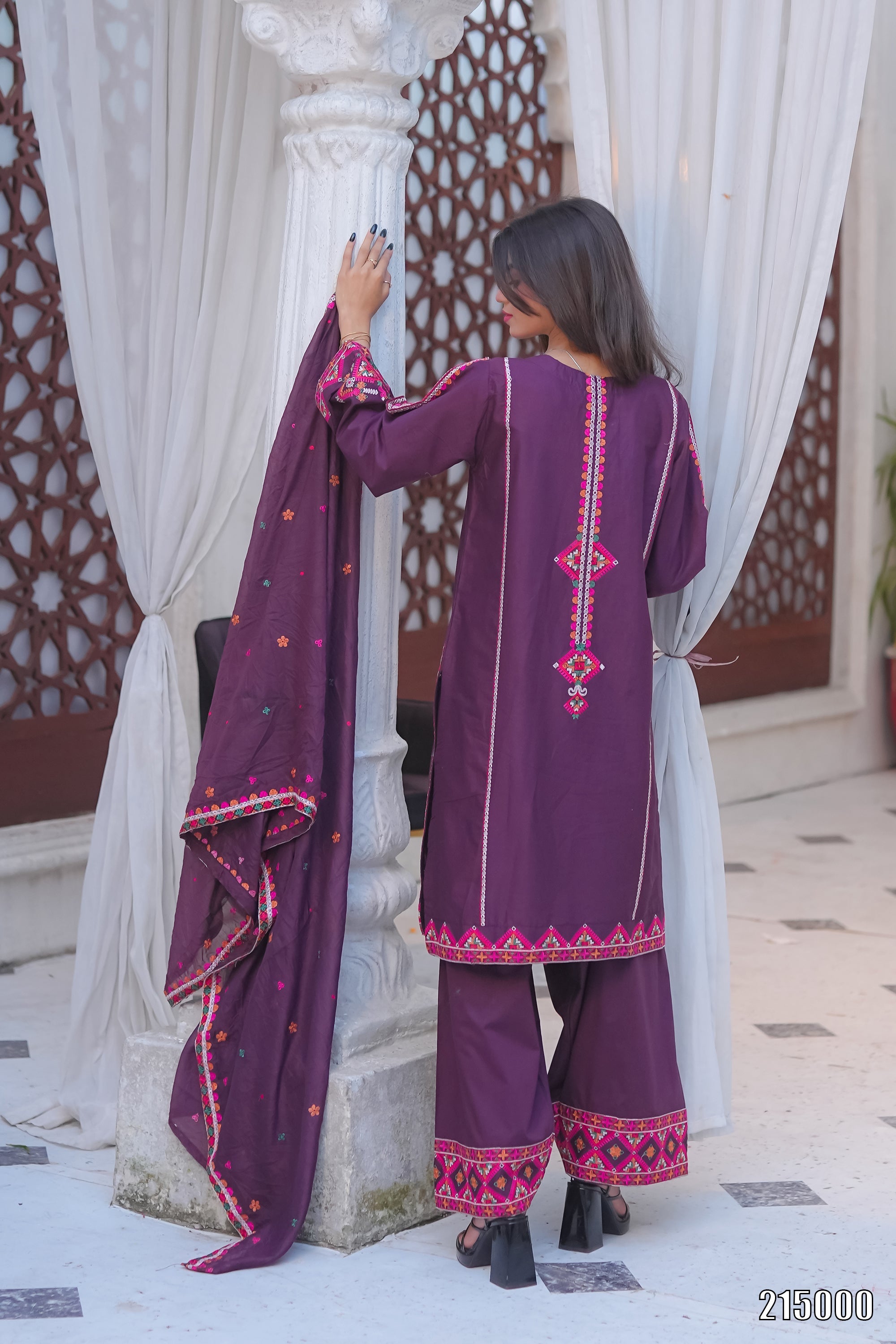 Elegant Black Embroidered 3PC Suit with Multicolor Detailing – Premium Festive Wear | Designed By AmeerSons #215000 Ameer Sons