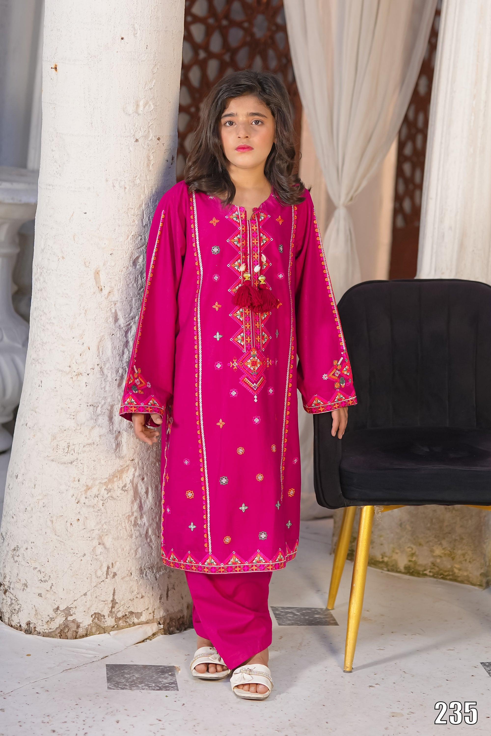 Elegant Embroidered Kids 2PC Suit with Tassel Detail – Festive Collection | Designed By AmeerSons  #235 Ameer Sons