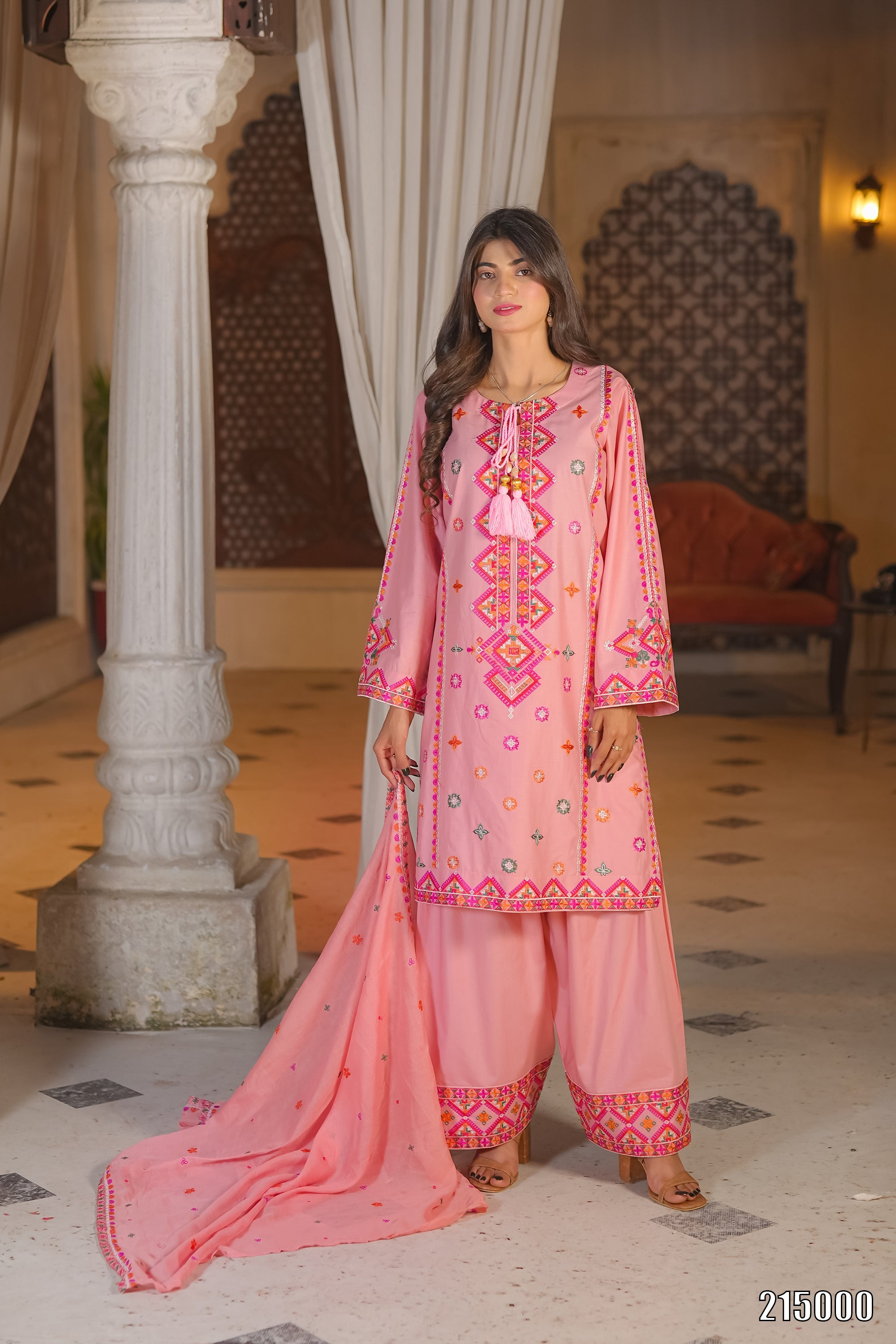 Elegant Black Embroidered 3PC Suit with Multicolor Detailing – Premium Festive Wear | Designed By AmeerSons #215000 Ameer Sons