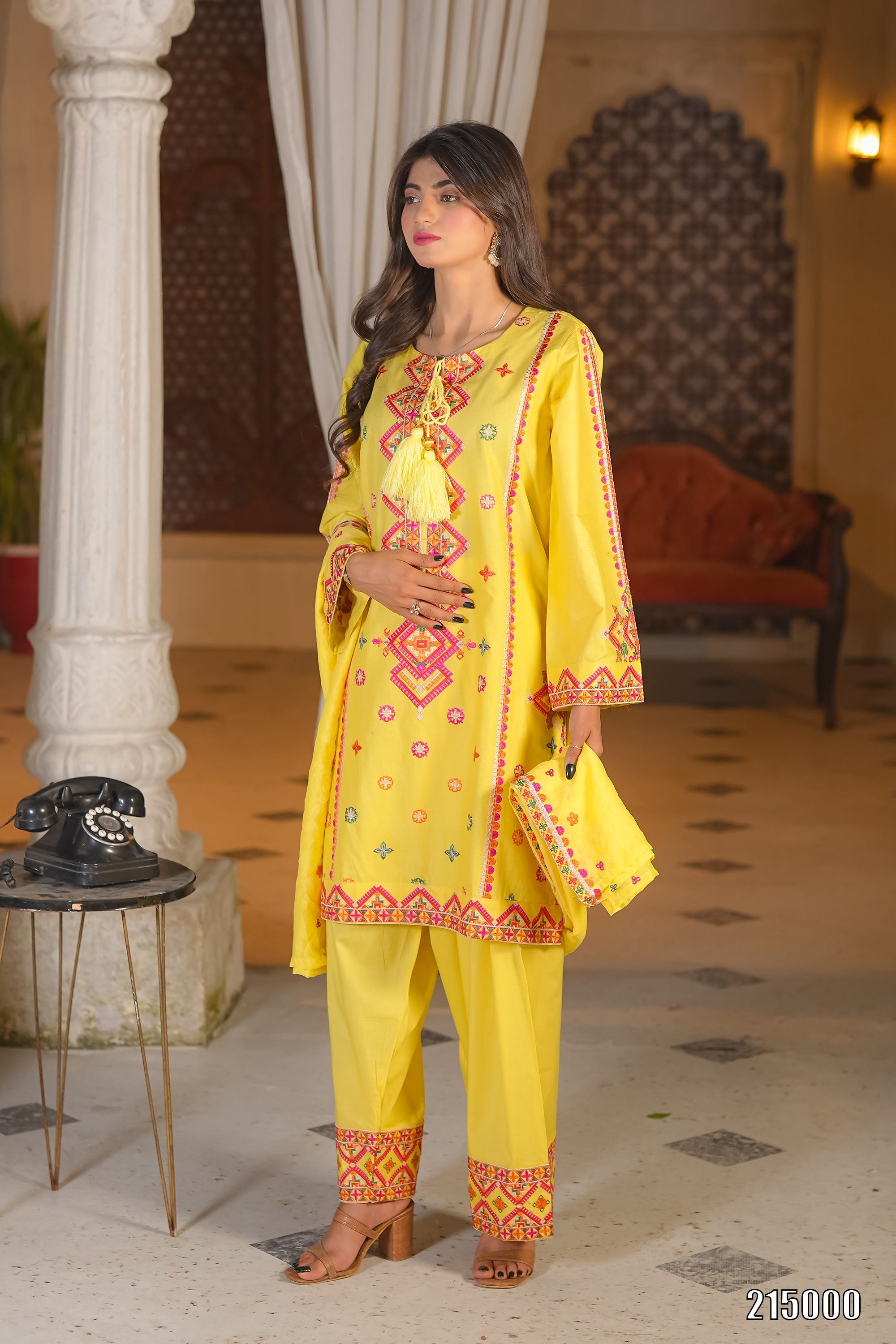 Elegant Black Embroidered 3PC Suit with Multicolor Detailing – Premium Festive Wear | Designed By AmeerSons #215000 Ameer Sons