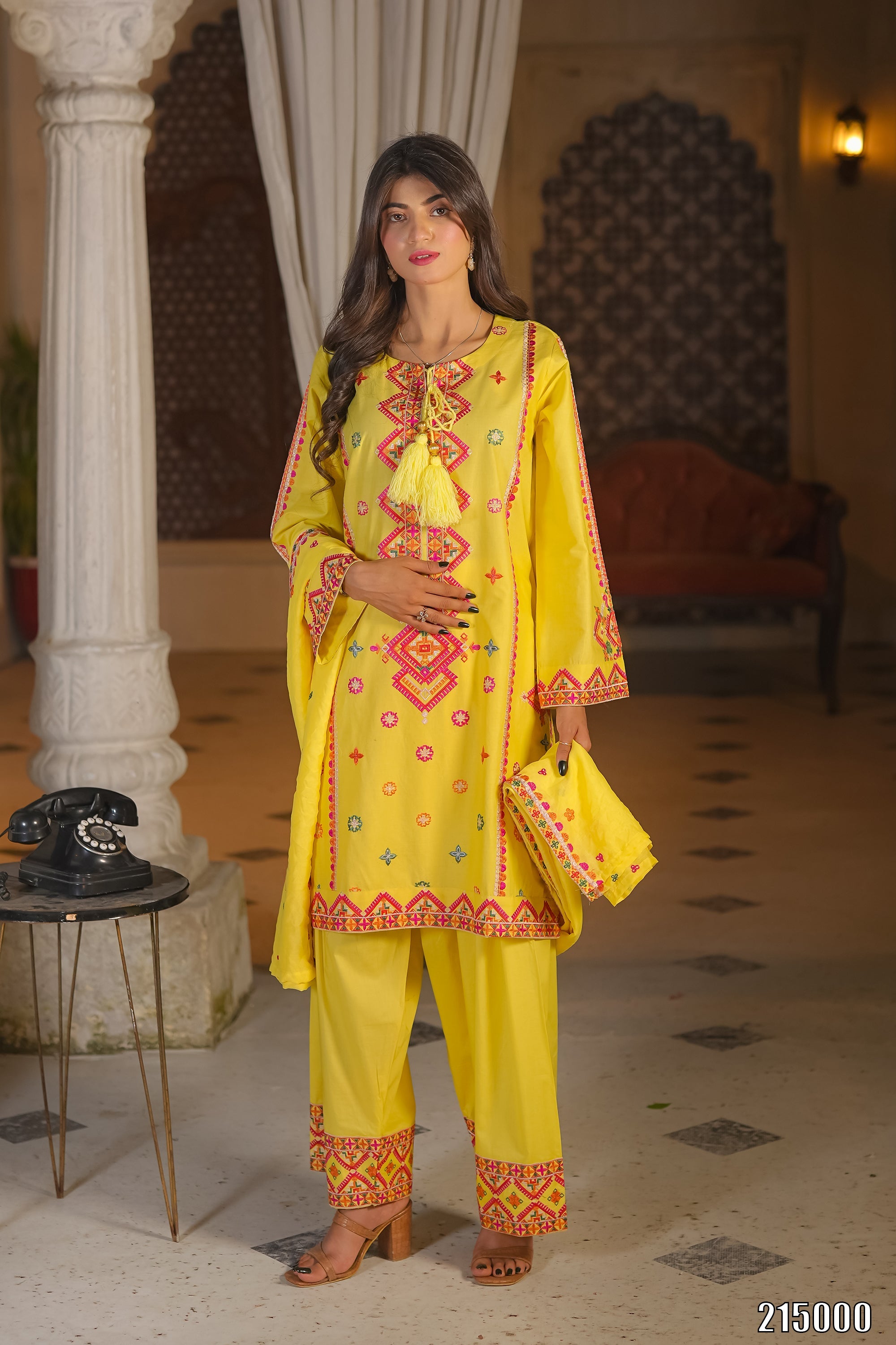 Elegant Black Embroidered 3PC Suit with Multicolor Detailing – Premium Festive Wear | Designed By AmeerSons #215000 Ameer Sons