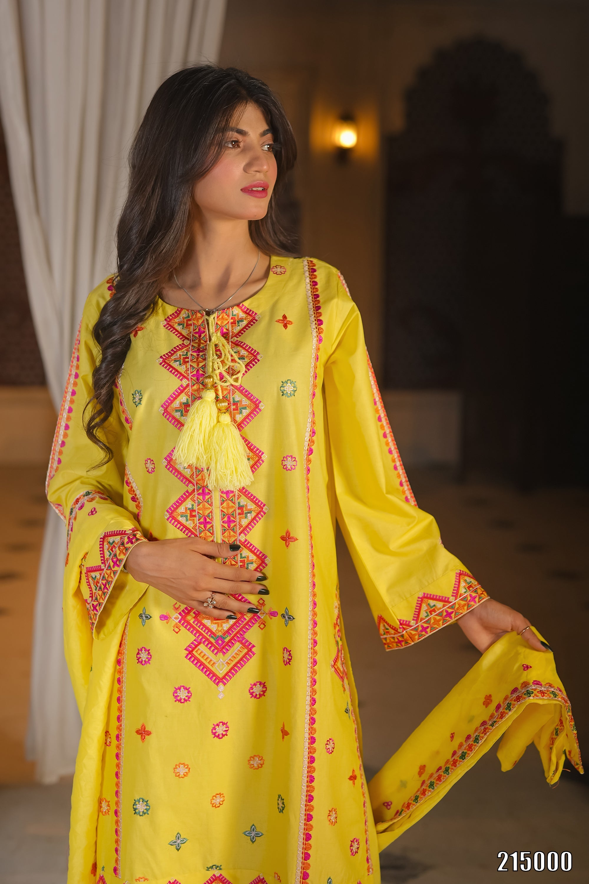 Elegant Black Embroidered 3PC Suit with Multicolor Detailing – Premium Festive Wear | Designed By AmeerSons #215000 Ameer Sons